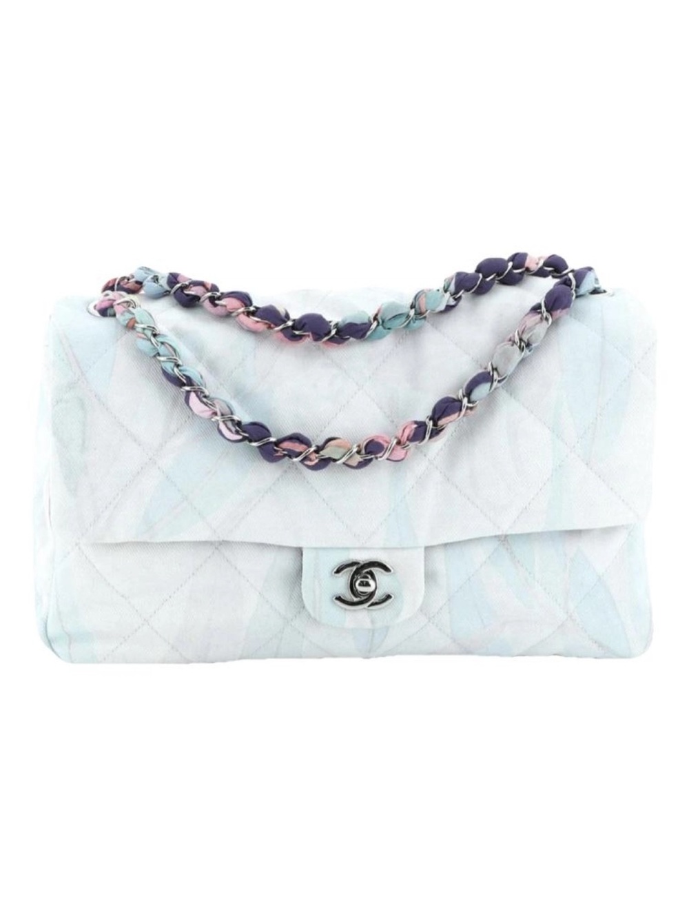 CHANEL denim 2019 RARE Maxi Quilted Shoulder Flap Bag with Multicolor Chain